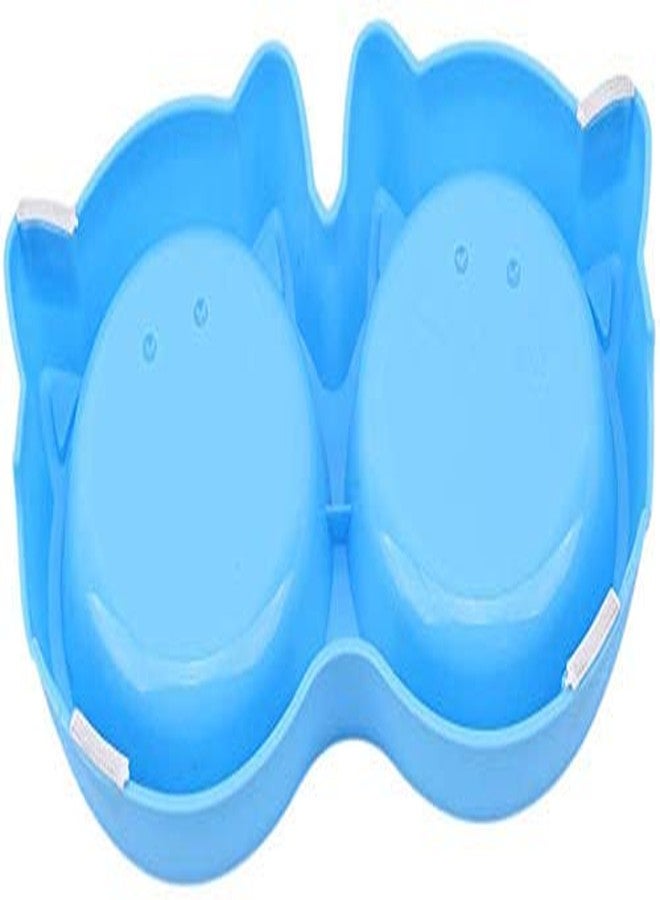 Pups&Pets وعاء طعام وماء مزدوج على شكل وجه قطة من Pups&Pets للكلاب والقطط (لون أزرق) - عبوة من قطعة واحدة - Image 3